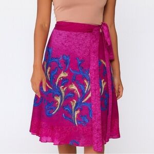 Iris Impressions true wrap skirt pink teal Midi - tie NEW adjustable waist SZ L
